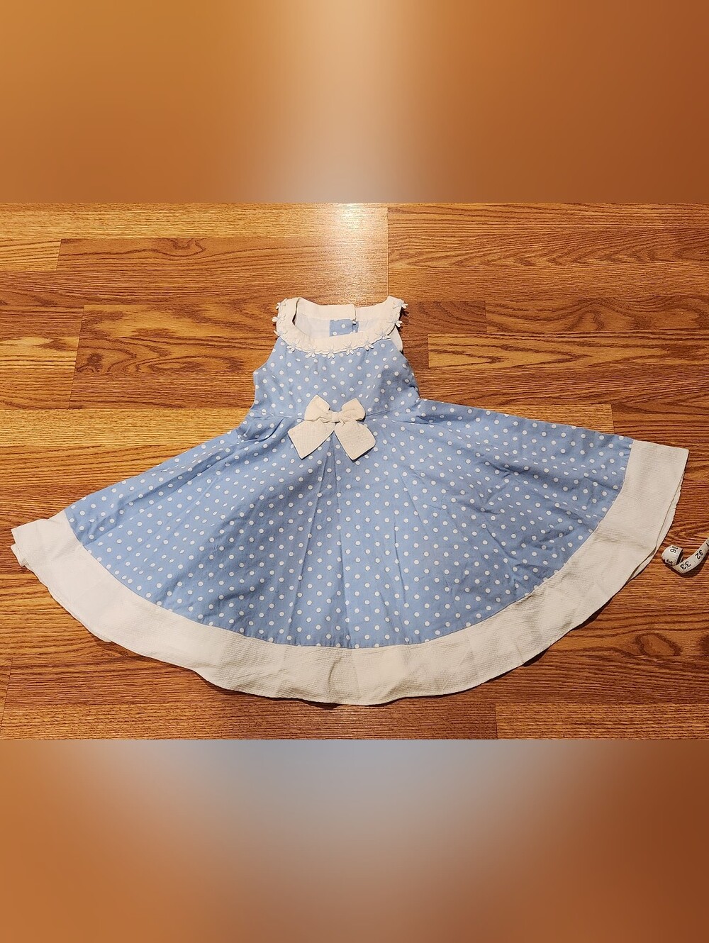 Rare Editions Light Blue Polka Dot Dress with White Trim